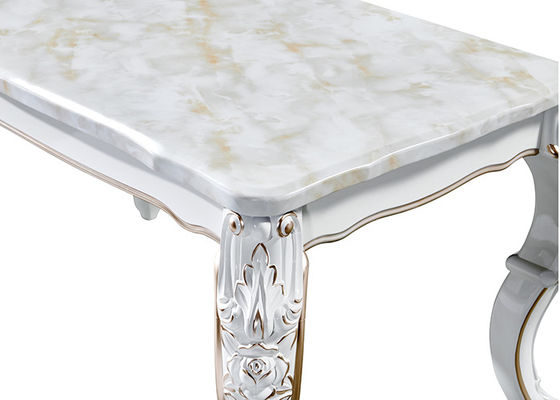 Meja Makan Marmer Persegi Panjang Pearlescent White Painted