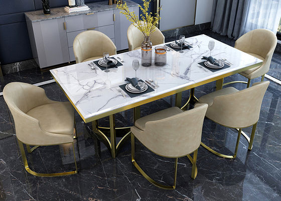 Meja Makan Meja Slate Modis Bingkai Stainless Steel Steel
