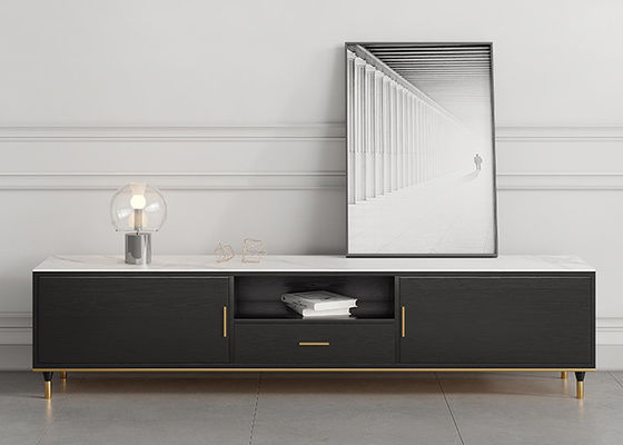 Unit TV Kayu Solid Meja Kopi Set Rangka Bawah Stainless Steel