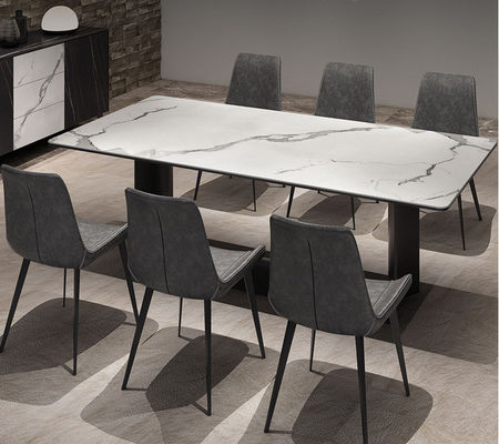 Meja Makan Marmer Mewah Kaki Stainless Steel Modern