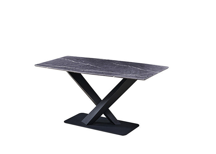 Abu-abu 150x80x77cm 6 Kursi Meja Makan Dengan Marmer Atas