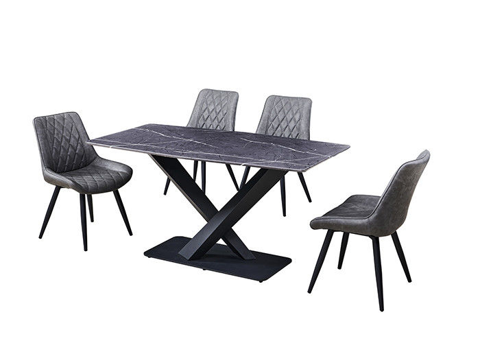 Abu-abu 150x80x77cm 6 Kursi Meja Makan Dengan Marmer Atas