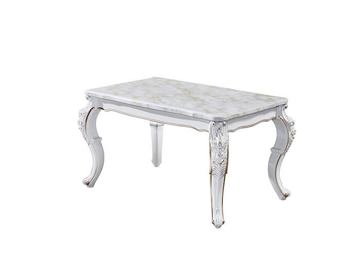 Meja Makan Marmer Persegi Panjang Pearlescent White Painted