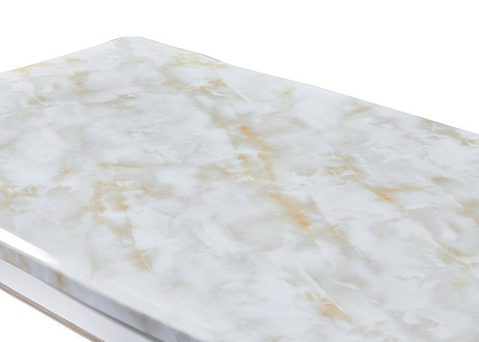 Meja Makan Marmer Persegi Panjang Pearlescent White Painted