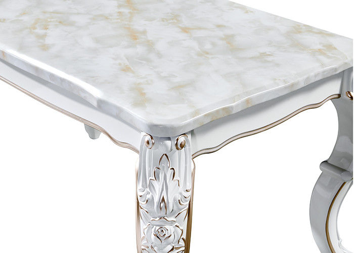 Meja Makan Marmer Persegi Panjang Pearlescent White Painted