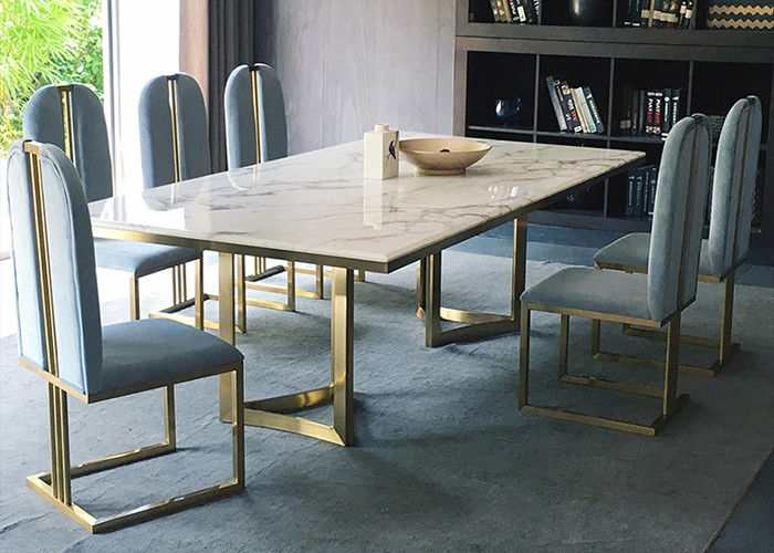 Meja Makan Meja Slate Modis Bingkai Stainless Steel Steel