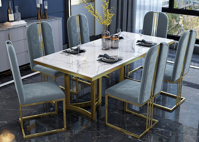 Meja Makan Meja Slate Modis Bingkai Stainless Steel Steel