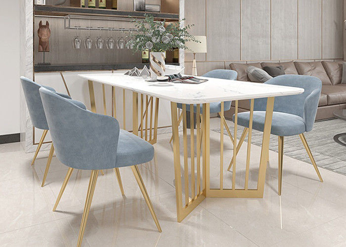 Bingkai Bawah Stainless Steel Meja Makan Modern Marmer