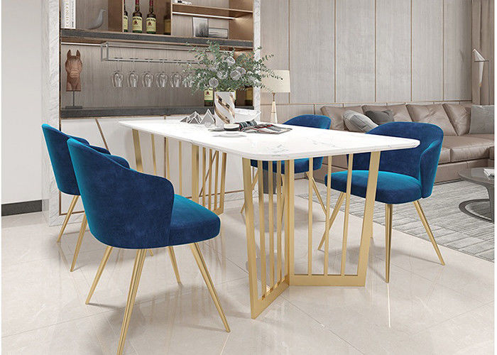 Bingkai Bawah Stainless Steel Meja Makan Modern Marmer