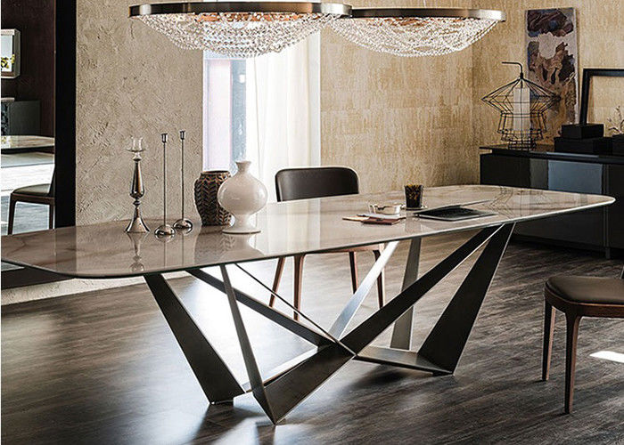 Meja Makan hotel marmer Dengan Kaki Stainless Steel Steel