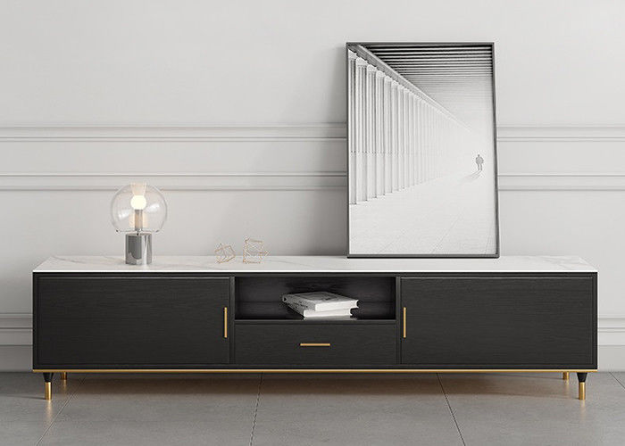 Unit TV Kayu Solid Meja Kopi Set Rangka Bawah Stainless Steel