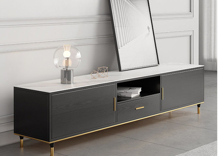 Unit TV Kayu Solid Meja Kopi Set Rangka Bawah Stainless Steel