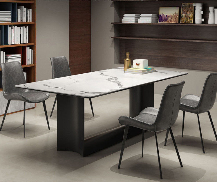 Meja Makan Marmer Mewah Kaki Stainless Steel Modern