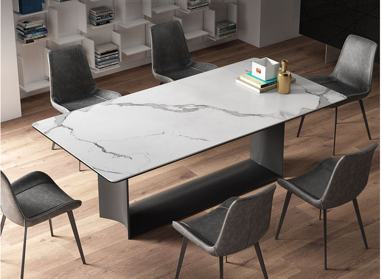 Meja Makan Marmer Mewah Kaki Stainless Steel Modern