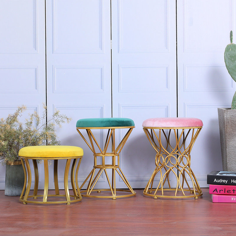 Beludru Emas Dalam Ruangan 35cm Stainless Steel Ottoman Tahan Kotoran