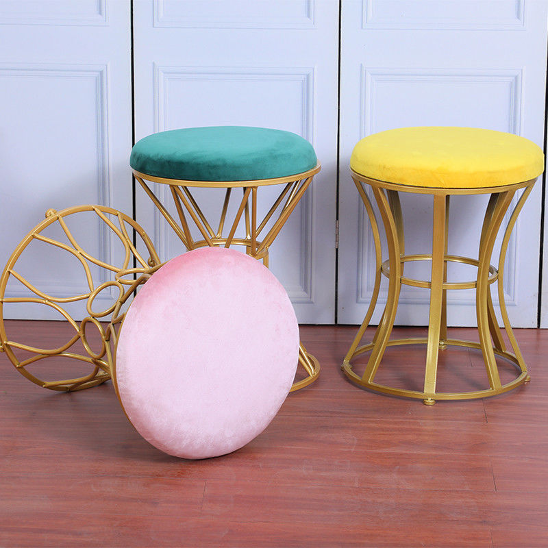 Beludru Emas Dalam Ruangan 35cm Stainless Steel Ottoman Tahan Kotoran