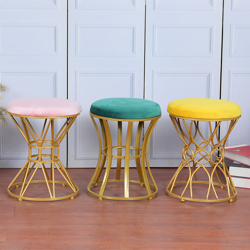 Beludru Emas Dalam Ruangan 35cm Stainless Steel Ottoman Tahan Kotoran
