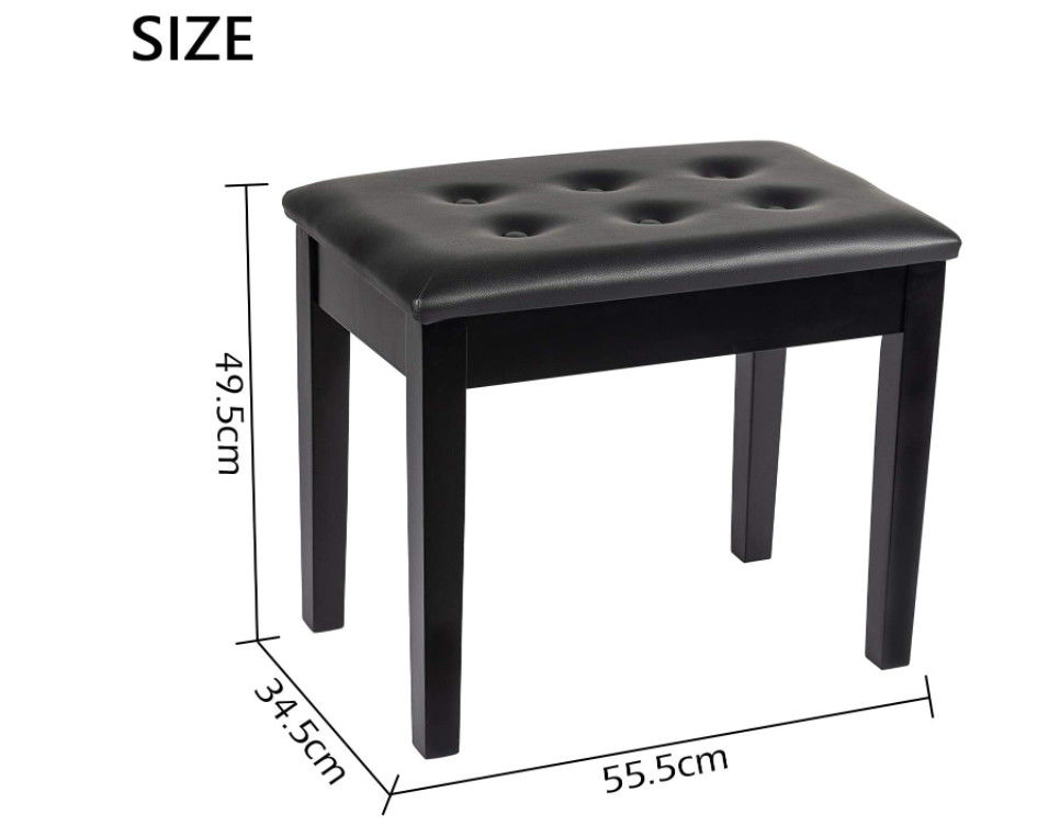 Duet Keyboard Odm Double Piano Bench Dengan Penyimpanan Kursi Lebar Kulit Imitasi Hitam