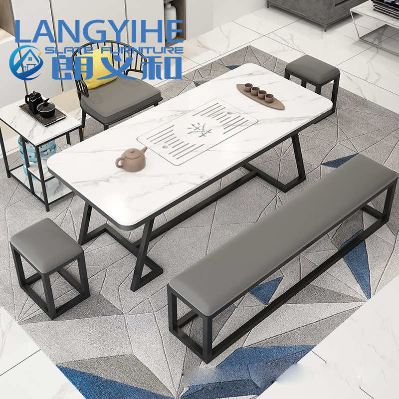 Meja Makan Batu Tulis 140cm Modern Italy Minimalis Luxury Metal