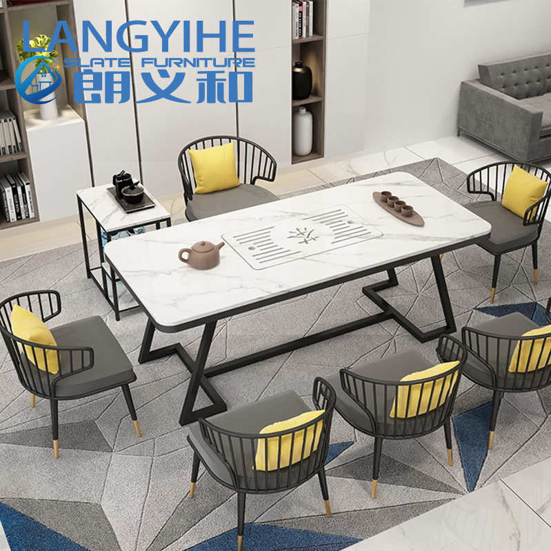 Meja Makan Batu Tulis 140cm Modern Italy Minimalis Luxury Metal
