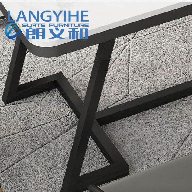 Meja Makan Batu Tulis 140cm Modern Italy Minimalis Luxury Metal