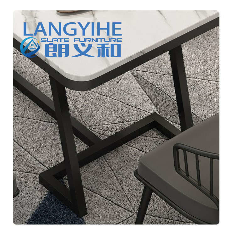 Meja Makan Batu Tulis 140cm Modern Italy Minimalis Luxury Metal