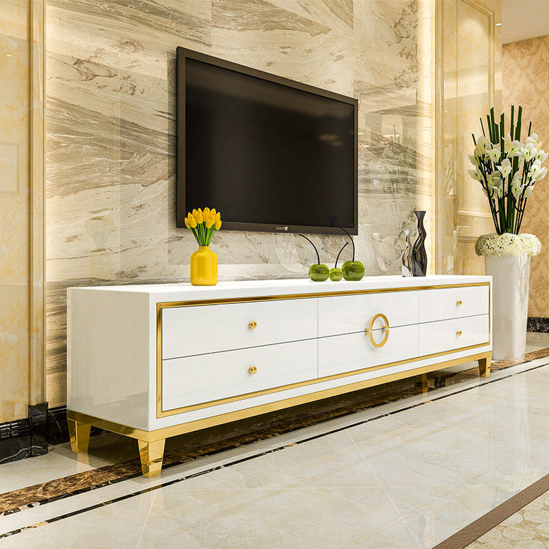 Stand TV Stainless Steel Dan Meja Kopi Set Furnitur Ruang Tamu Mewah