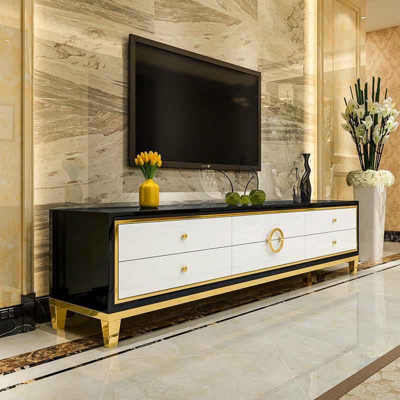 Stand TV Stainless Steel Dan Meja Kopi Set Furnitur Ruang Tamu Mewah