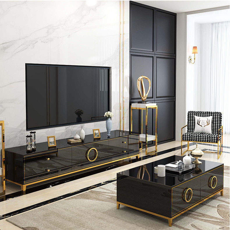 Stand TV Stainless Steel Dan Meja Kopi Set Furnitur Ruang Tamu Mewah