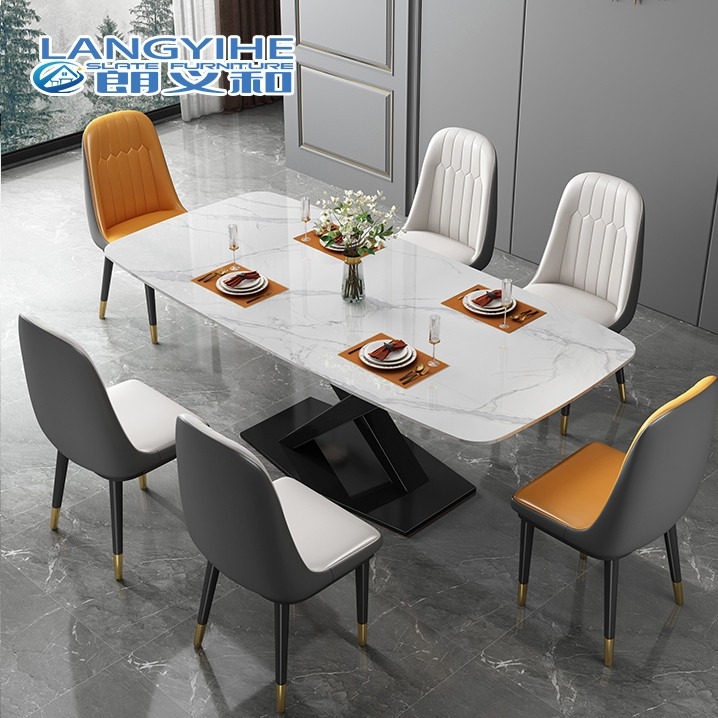 Apartemen Non Korosi Meja Makan Minimalis Marmer Logam Persegi Panjang