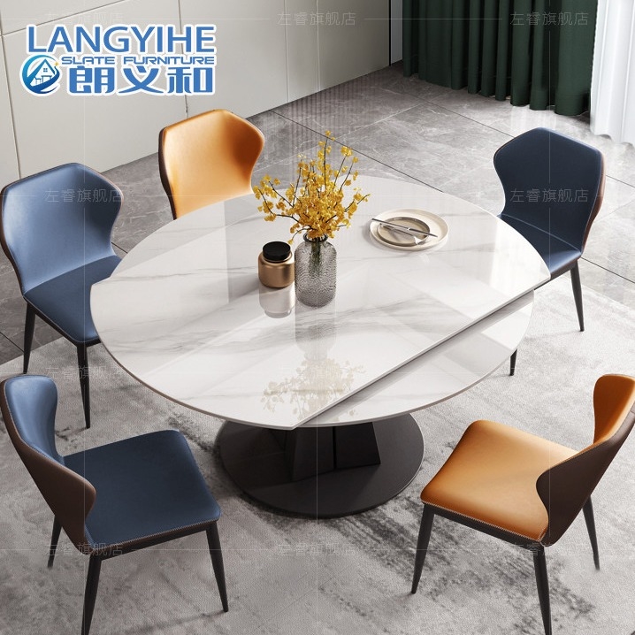 Rock Slab Telescopic Minimalis Meja Makan Marmer Bulat Gaya Italia Modern
