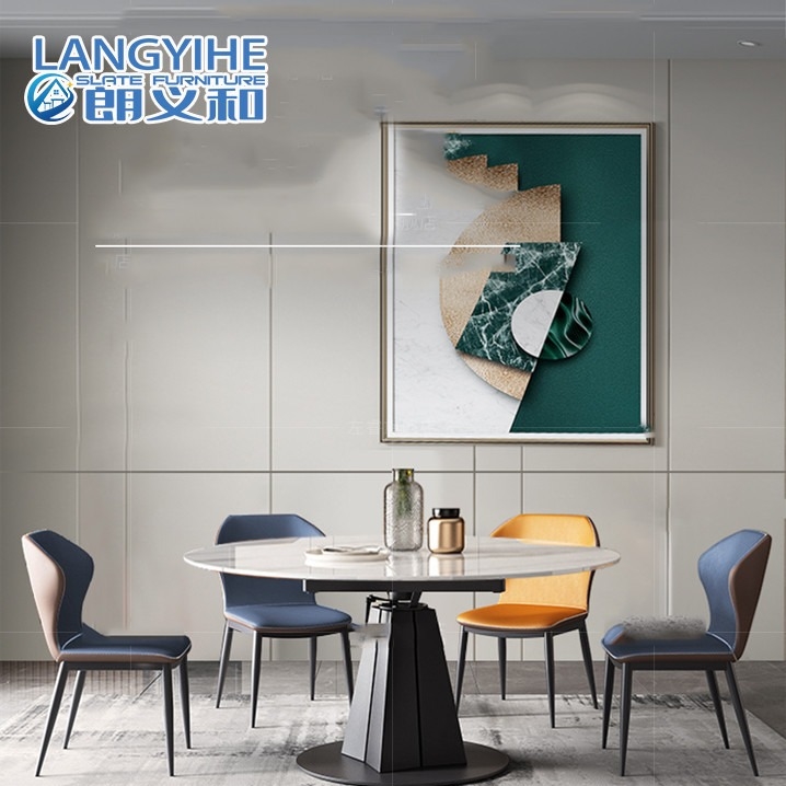 Rock Slab Telescopic Minimalis Meja Makan Marmer Bulat Gaya Italia Modern