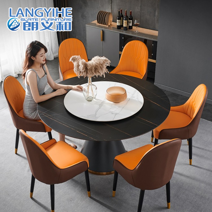 Meja Makan Marmer Bulat Nordic Rock Slab Untuk 8 Rumah Tangga