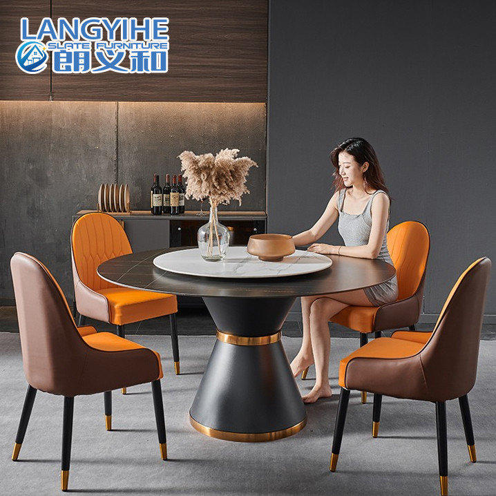 Meja Makan Marmer Bulat Nordic Rock Slab Untuk 8 Rumah Tangga