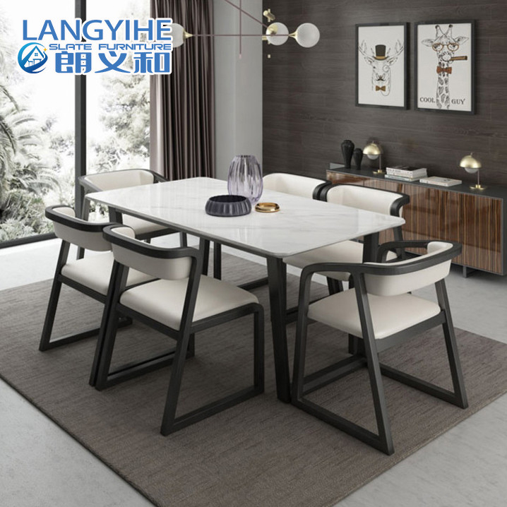 Meja Makan Dan Kursi Kayu Solid Marmer Minimalis Modern Nordic