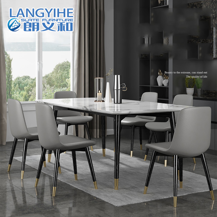 Meja Makan Marmer Nordic Persegi Panjang Dan Kursi Kayu Solid Minimalis Modern