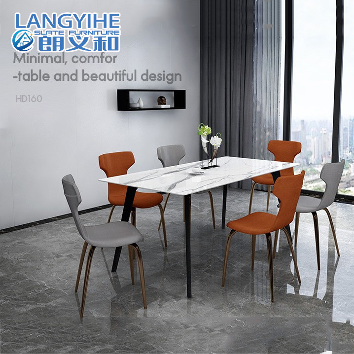 Meja Makan Marmer Persegi Panjang Rock Slab Minimalis Nordic