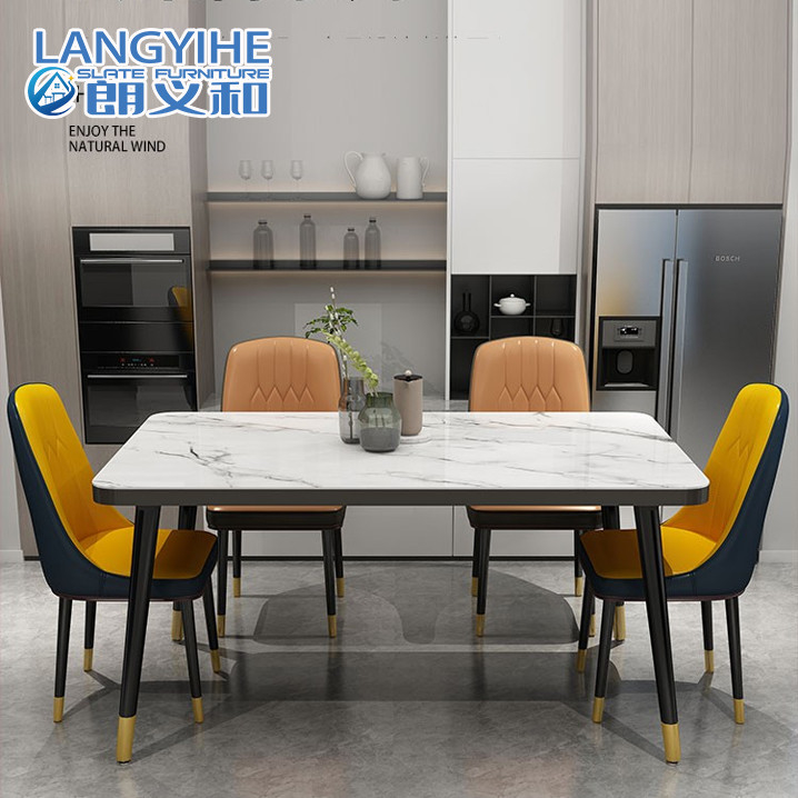 Nordic Kaca Tempered Pola Marmer Meja Makan Rumah Tangga