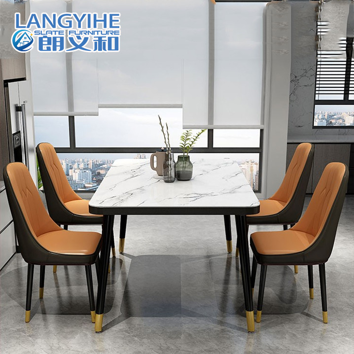 Nordic Kaca Tempered Pola Marmer Meja Makan Rumah Tangga