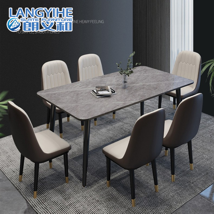 Meja Makan Marmer Minimalis Modern Rock Slab Persegi Panjang