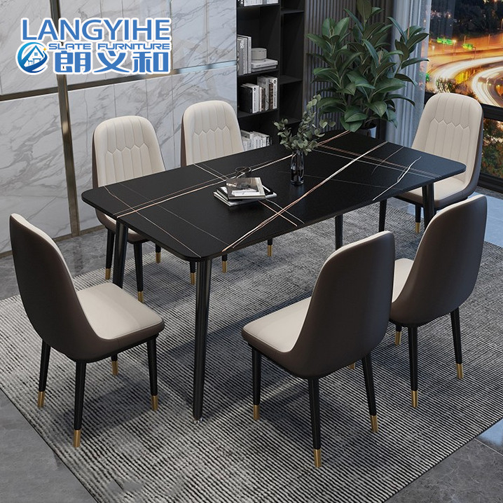 Meja Makan Marmer Minimalis Modern Rock Slab Persegi Panjang