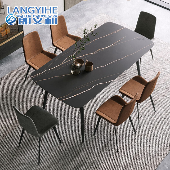Meja Makan Marmer Rock Slab Nordic Minimalis Modern