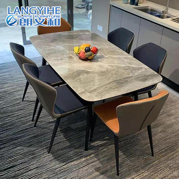 Meja Makan Papan Batu Minimalis Italia Persegi Panjang Kombinasi Meja Makan Apartemen Kecil